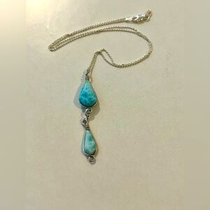 Double pendant Larimar Necklace Sterling Silver (925)